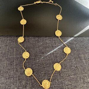 Retro matte gold mini coins Greek Athena /owl portrait mythology sweater chain